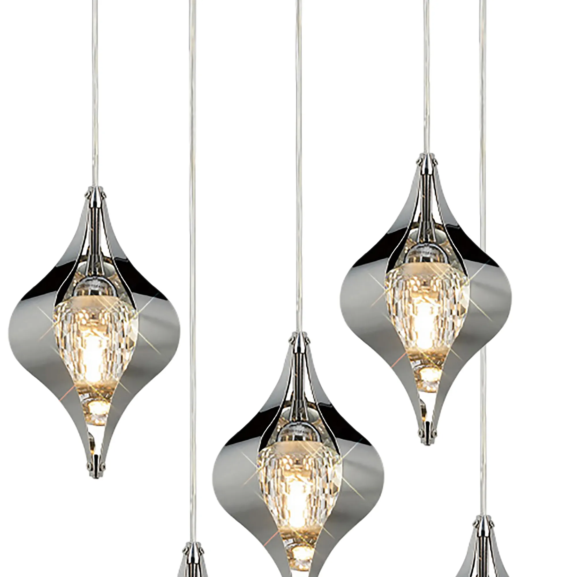 Amano 50cm Round Pendant, 5 Light Adjustable G9, Polished Chrome/Crystal IL31854CH  Diyas Amano